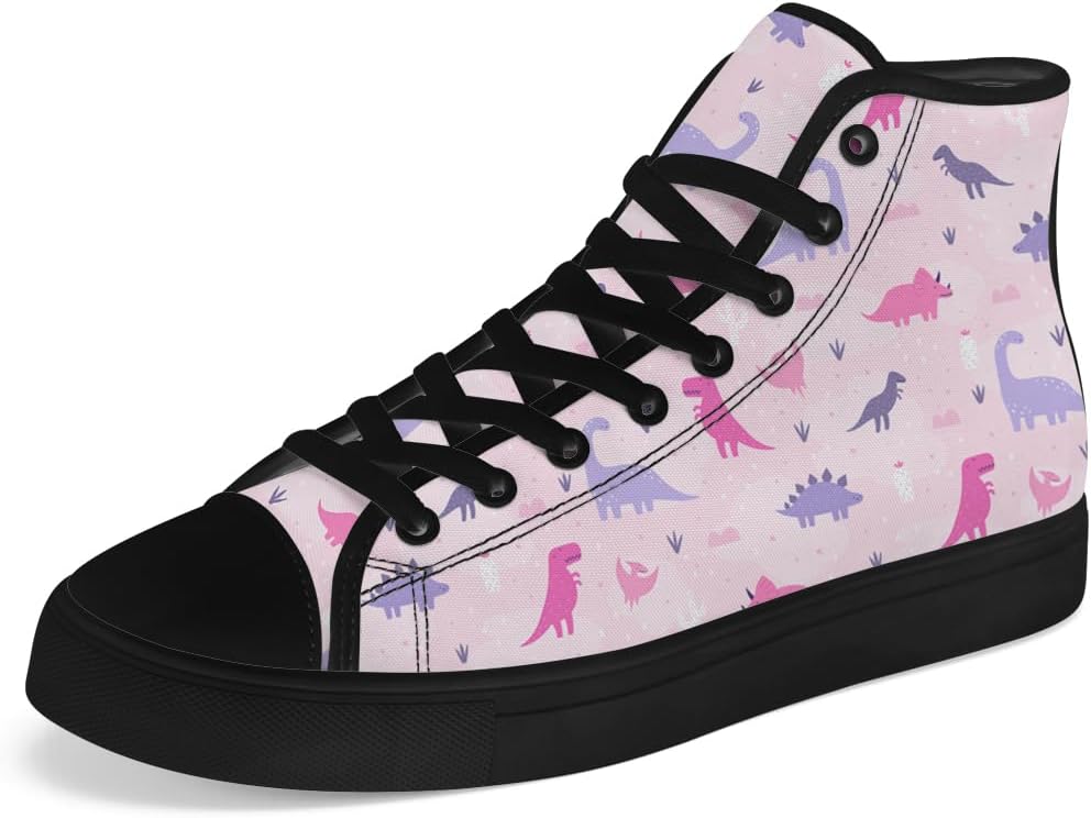

Кеды на высокой подошве с динозаврами для мужчин и женщин, высокие кроссовки на шнуровке, повседневная обувь Chebing, розовый