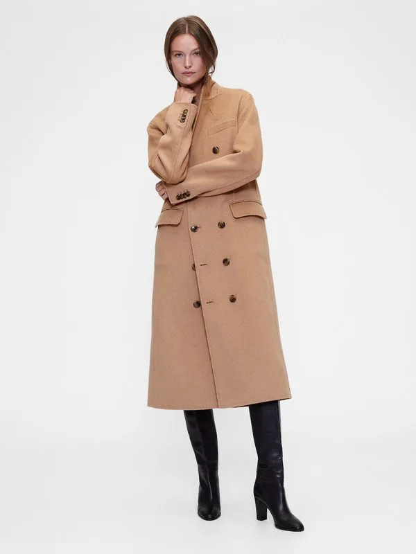Классическое двубортное пальто gapstudio из шерстяной смеси для взрослых Gap, Camel