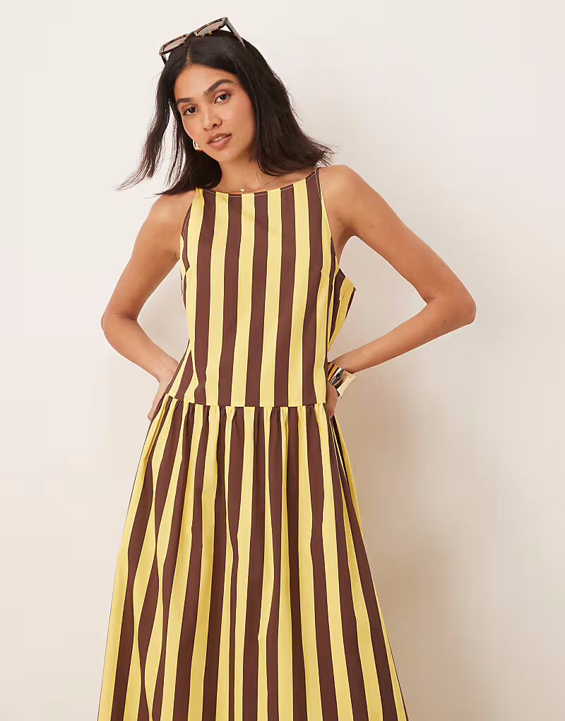 

Платье-макси из поплина с заниженной талией ASOS DESIGN в желтую полоску