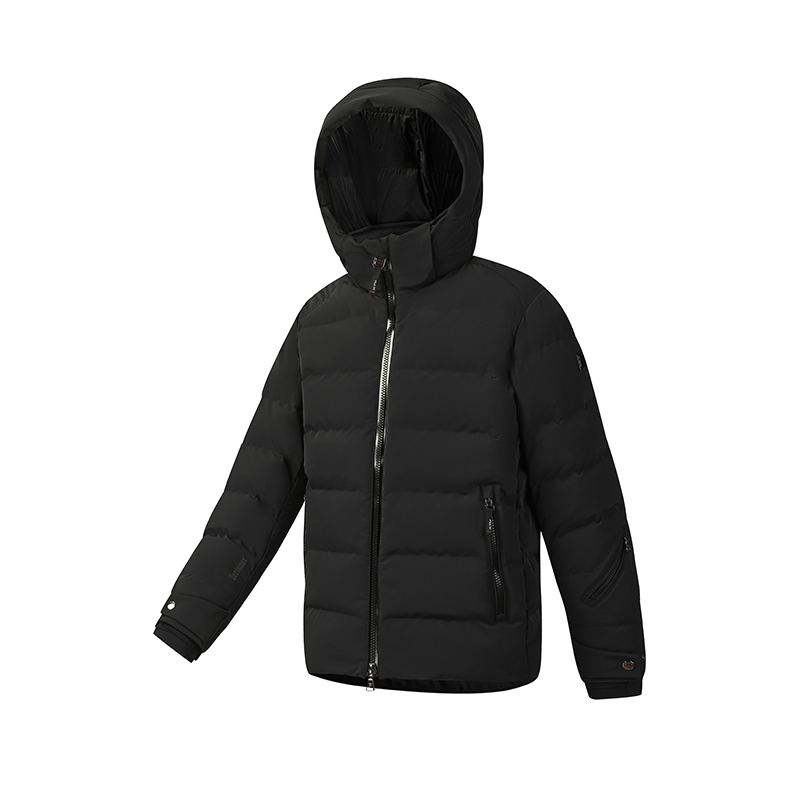 

Fila Мужская пуховая куртка SKI Down Jackets, черный цвет, с капюшоном, средней высоты
