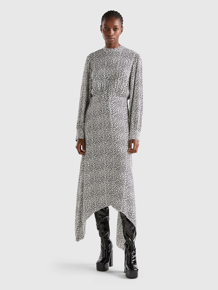 

Платье до колена Benetton, черный/белый