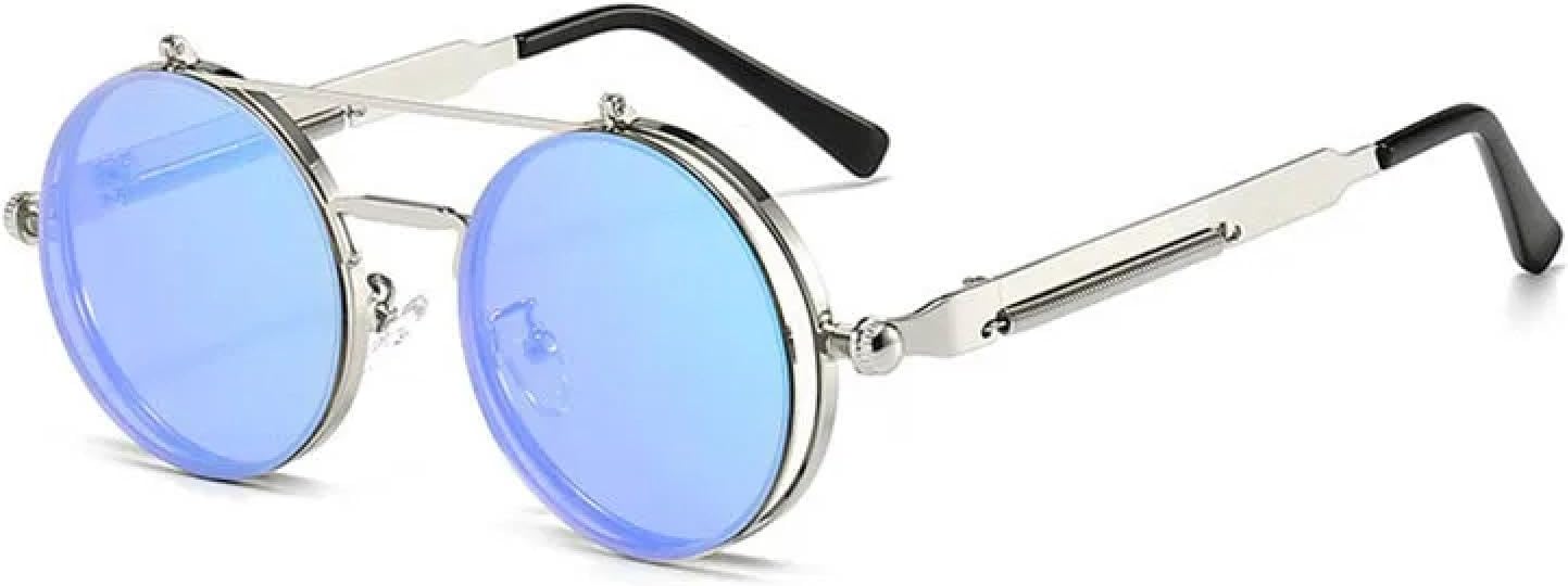 

Классические винтажные круглые солнцезащитные очки в стиле стимпанк для мужчин и женщин, с металлическими зеркальными откидными линзами, защита от УФ-излучения UV400 TKKTLLT, Mirror Green