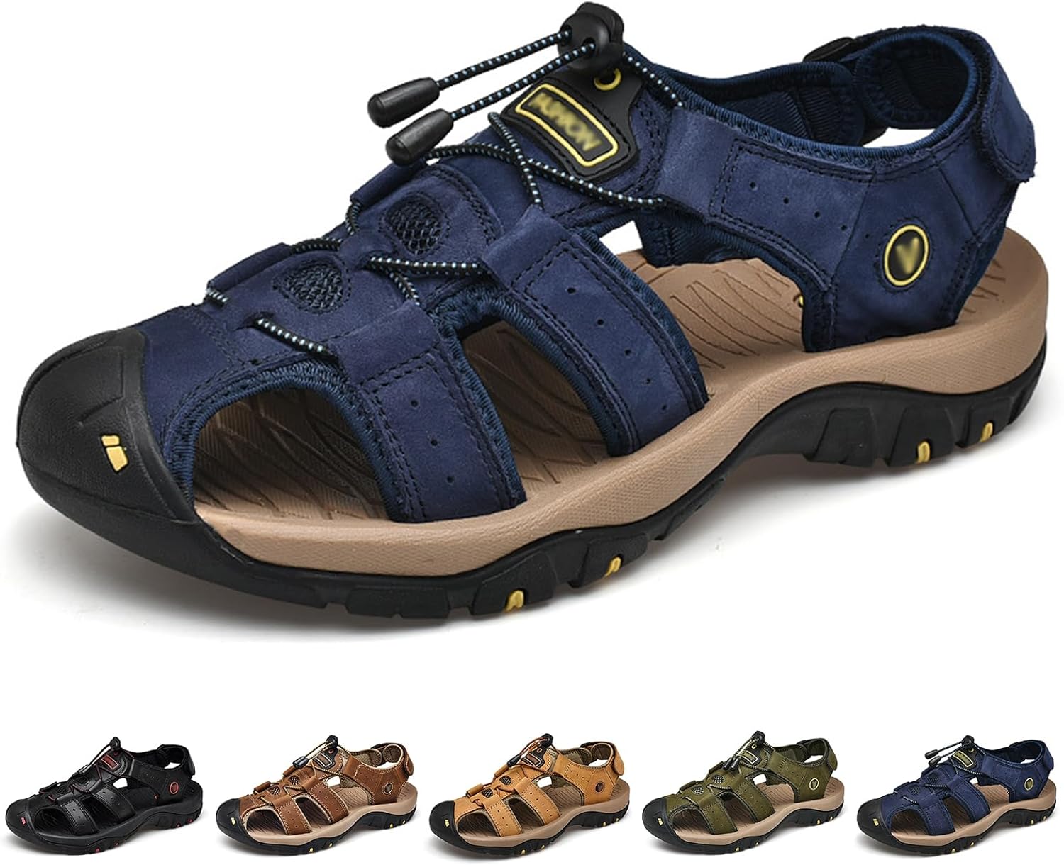 

Мужские кожаные спортивные сандалии, прогулочные нескользящие дышащие обувь, походные сандалии для активного отдыха, водные спортивные и повседневные Natlead, синий