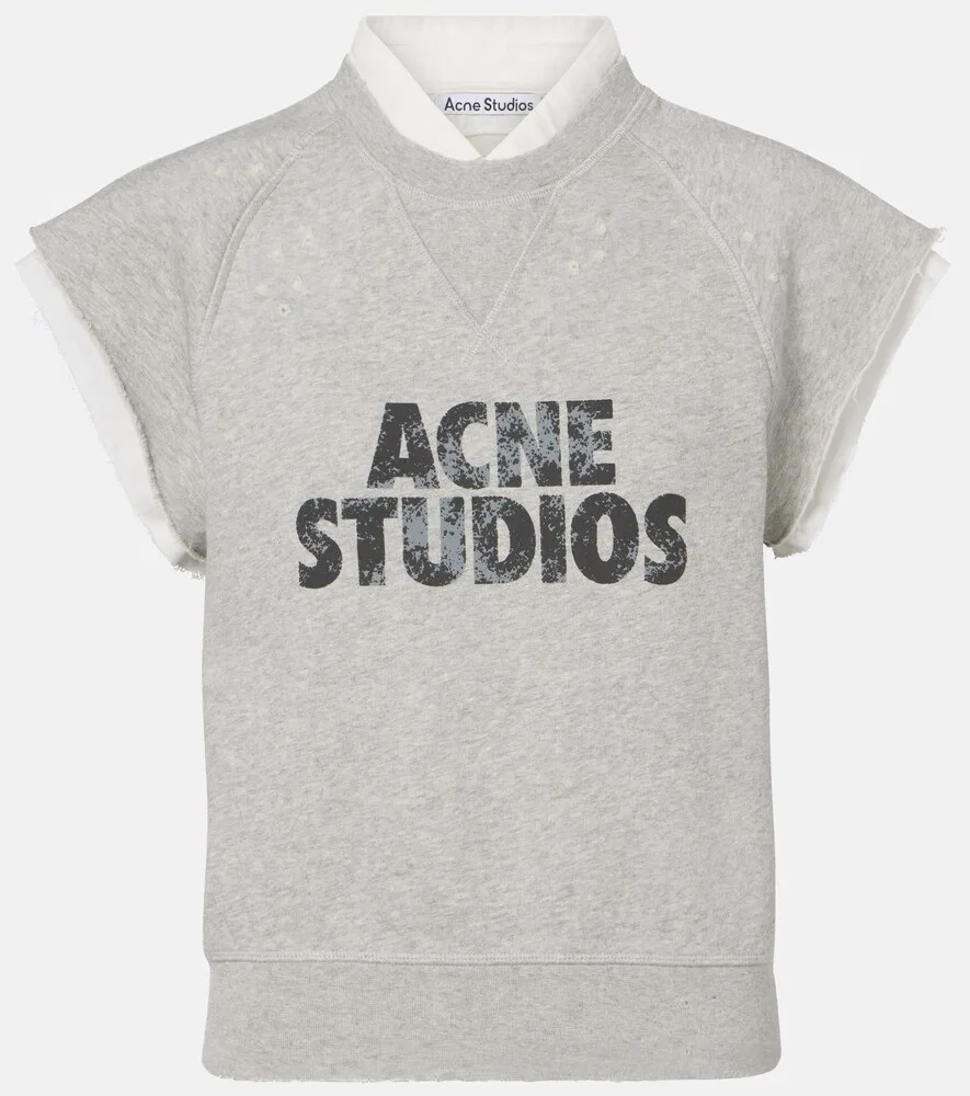 Многослойный хлопковый флисовый жилет с логотипом Acne Studios, серый