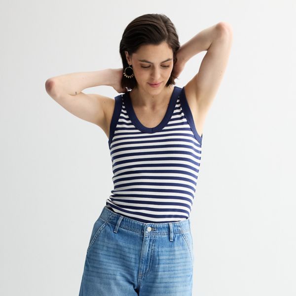 

Женская майка в рубчик с V-образным вырезом Sonoma Goods For Life, цвет white navy stripe