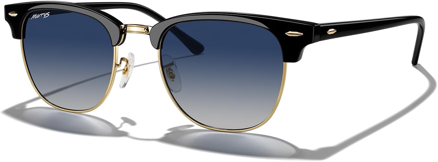 

Классические квадратные поляризованные солнцезащитные очки MERRY'S в полуободковой оправе для мужчин и женщин, модель S6016, Black Frame/Gold Bridge/Blue Gradient Lens