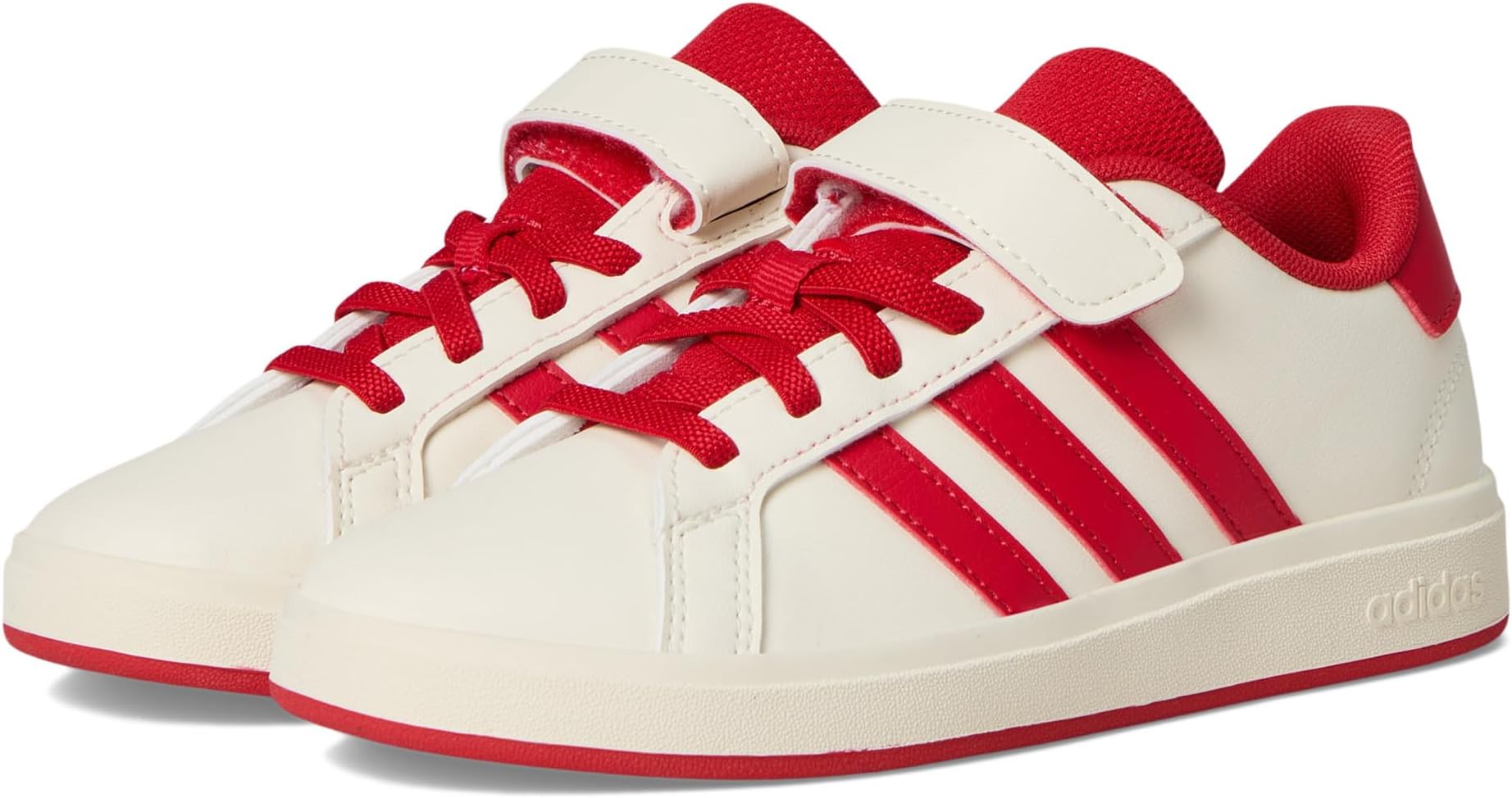 

Кроссовки Adidas Kids Grand Court 2.0 Elastic Lace & Strap Shoes, Off White/Collegiate Red/Black