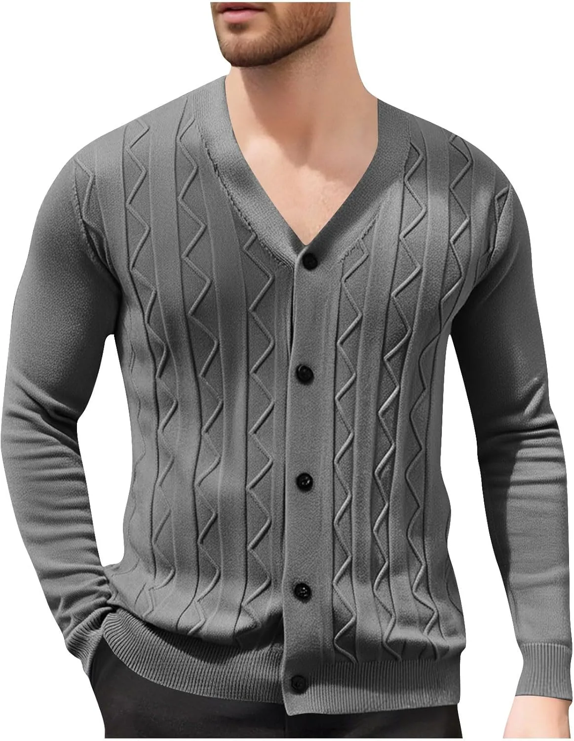 

Мужской кардиган V-образного выреза на пуговицах, легкий, с длинными рукавами, классический узор ромб oiangi