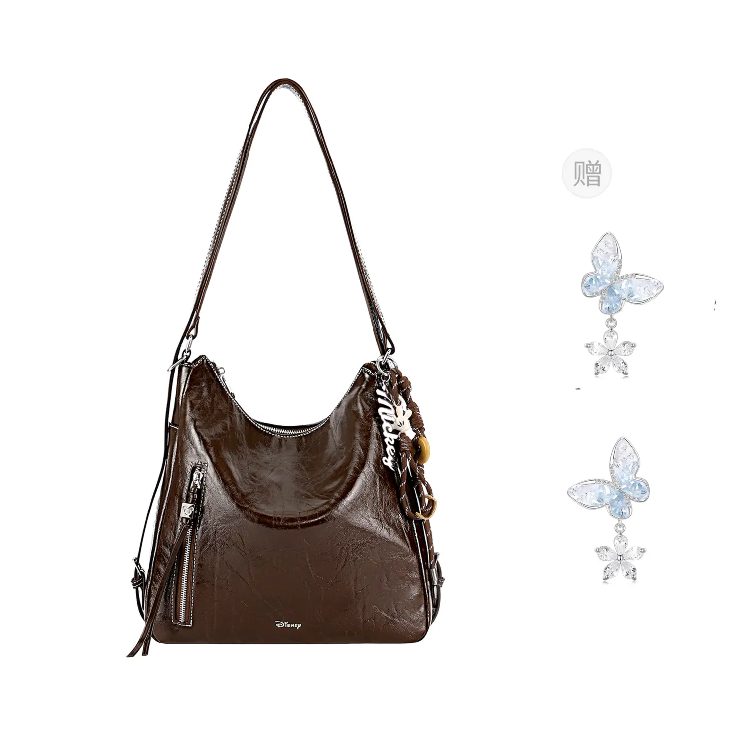 

Disney Микки ПУ вощёная кожаная сумка через плечо женская коричневая, Yadan Wind Oil Wax Tote Disney Box with Silver Gift