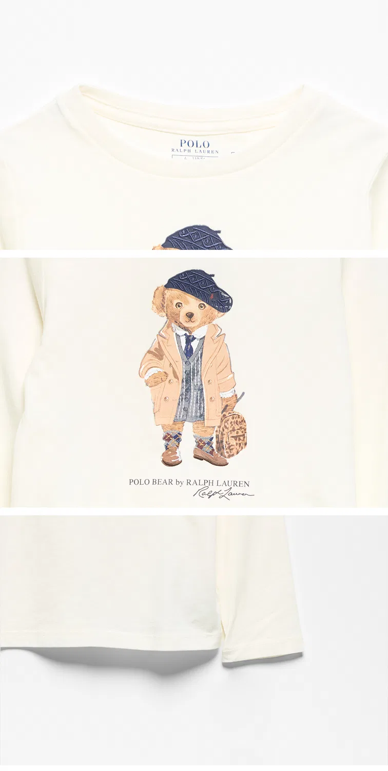 Детская хлопковая футболка с длинным рукавом и принтом Polo Bear белая от Polo Ralph Lauren Children — фото 4