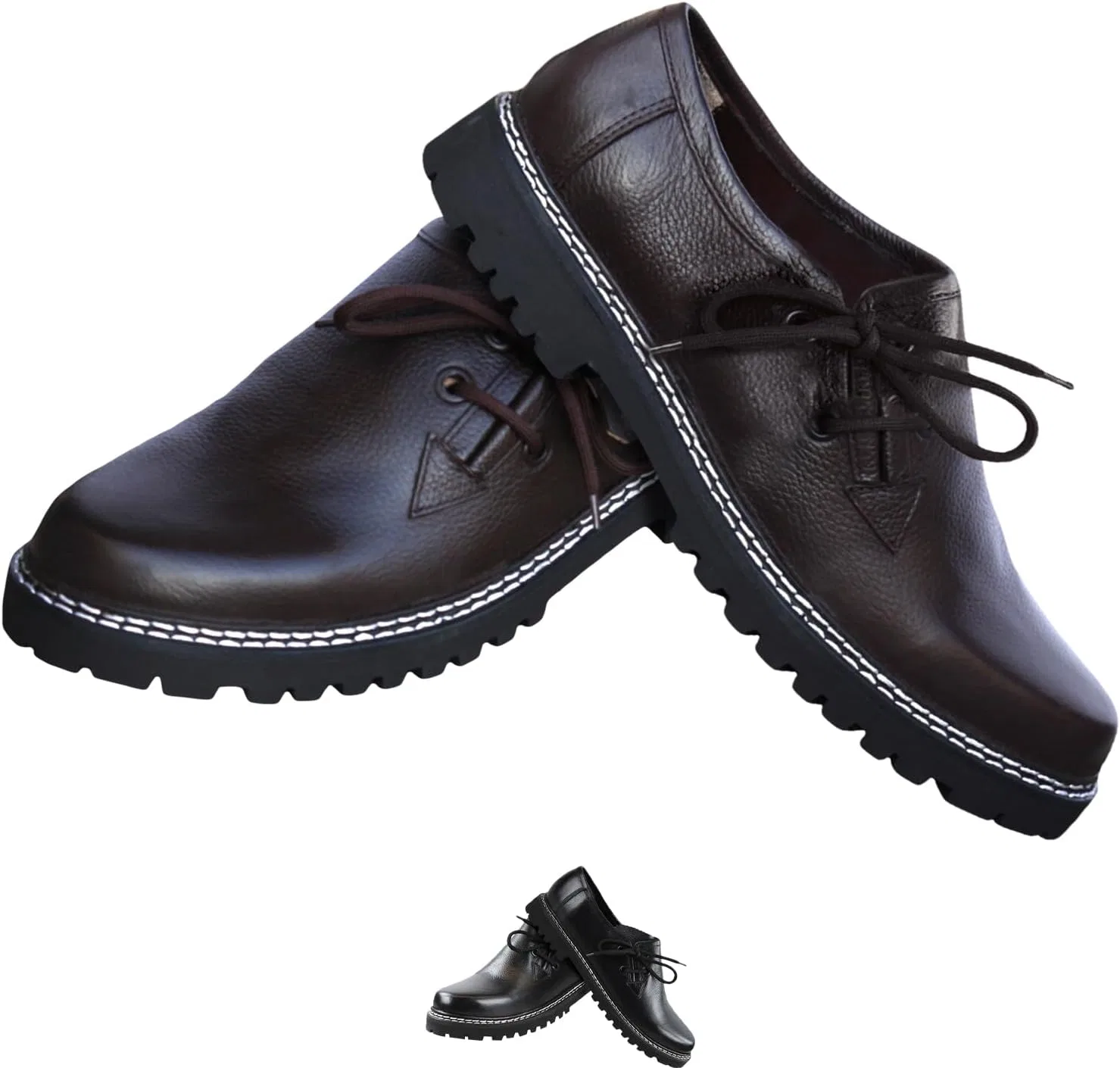 German Wear Немецкие традиционные туфли Haferlschuhe из гладкой кожи, ручной работы, темно-коричневого цвета
