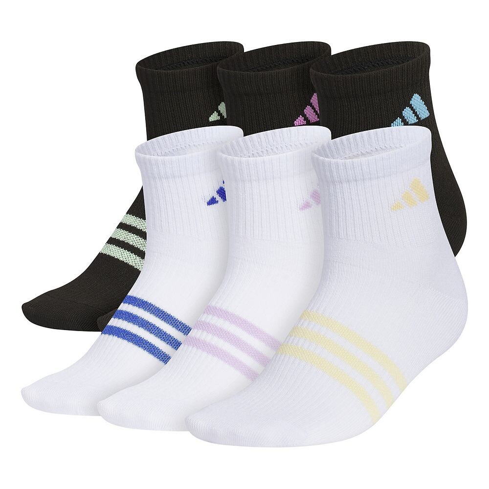 

Комплект из 6 носков adidas Superlite для девочек в четверть четверти Adidas, цвет Black White Blue