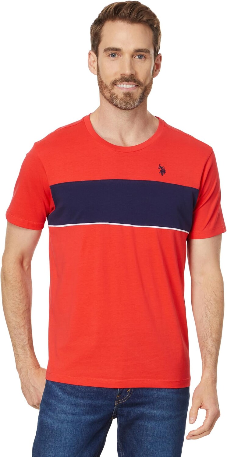 

Футболка U.S. POLO ASSN. Short Sleeve Colorblock Stripe Crew Neck Jersey Tee Shirt, цвет Barberry