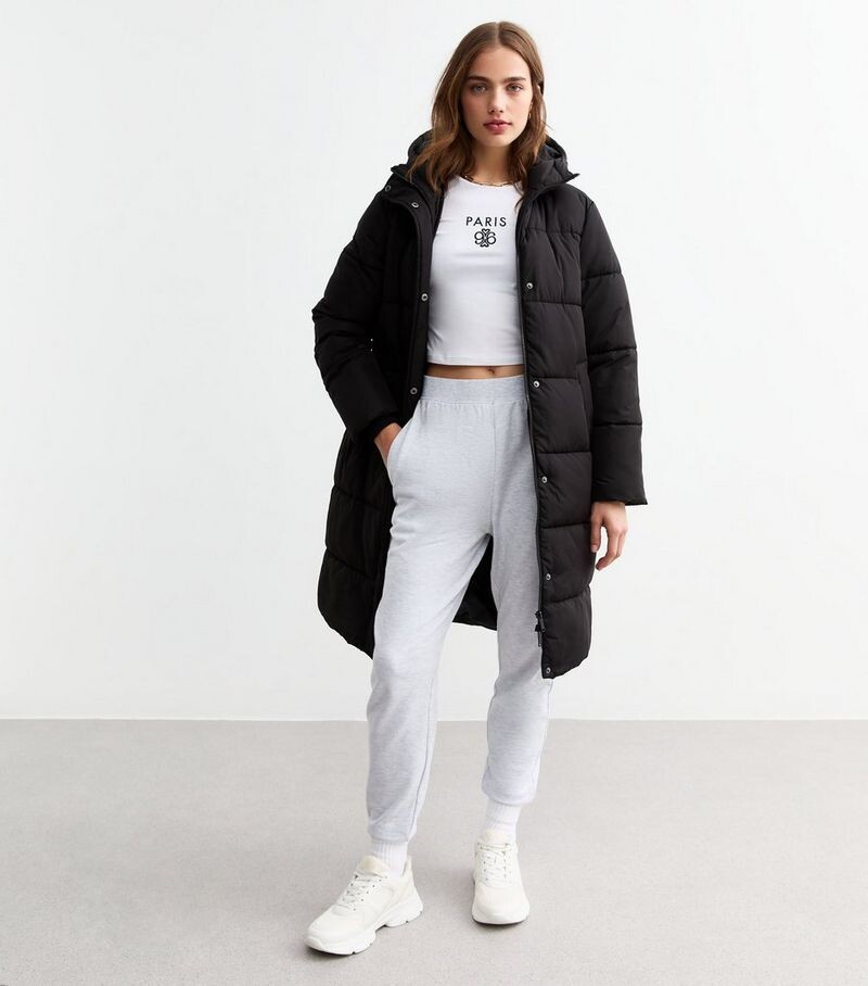 

Черный удлиненный пуховик с капюшоном New Look, черный