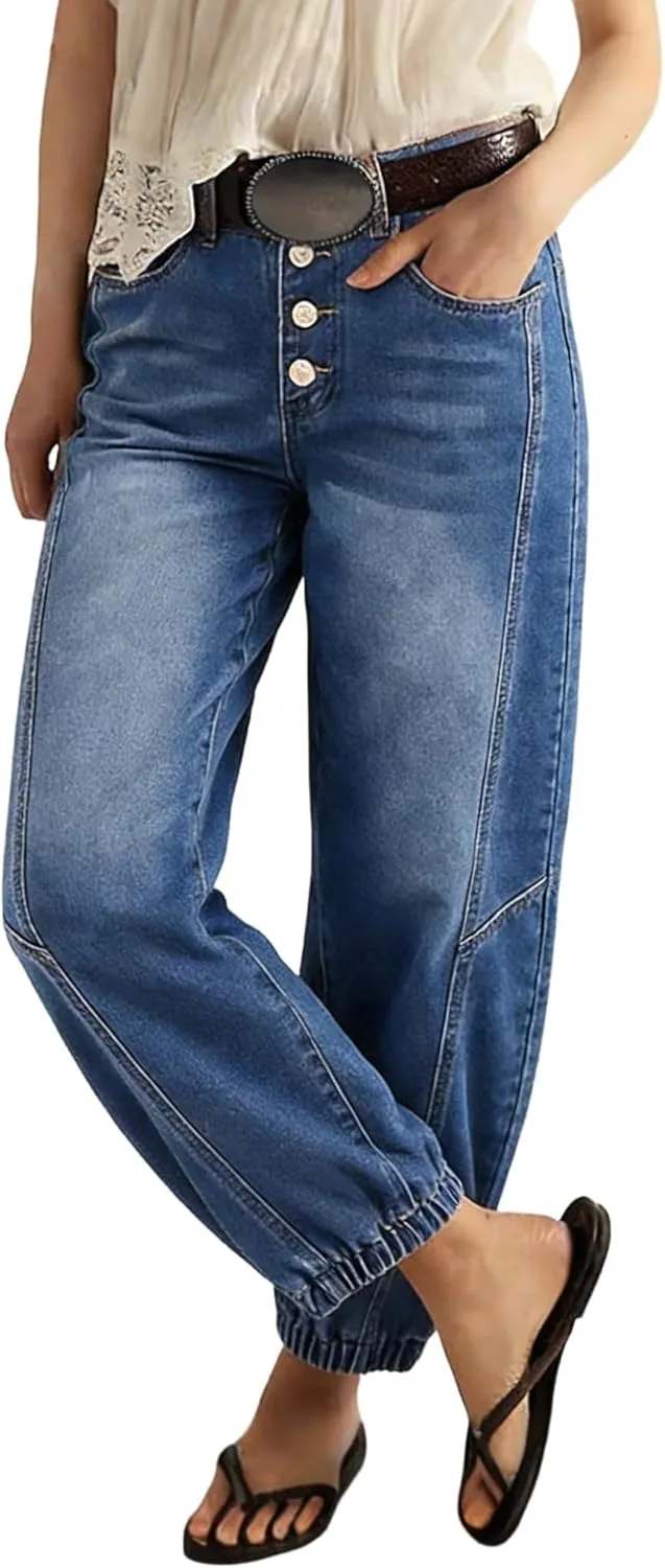 

CHARTOU Женские джинсы с передним швом, бочкообразные, укороченные, широкие