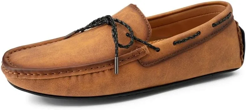 Лоферы кожаные Men's Loafers Shoes Vegan Leather Boat Shoes Venetian Loafers Slip Resistant Flat Heel Flexible Outdoor Prom Slip-on, Коричневый SayfuR