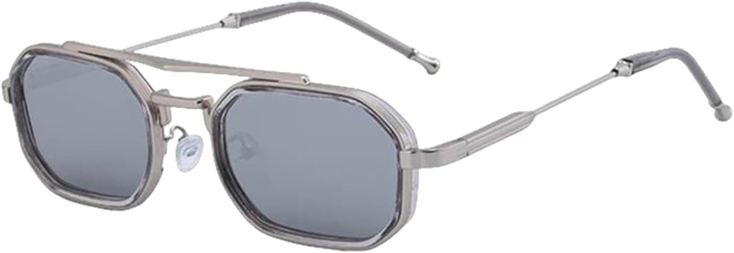 

Мужские прямоугольные солнцезащитные очки в стиле панк с тонкой оправой, роскошные, в стиле стимпанк, с защитой от УФ-излучения UV400, винтажные, с двойным лучом TVTBBVV, C4silver