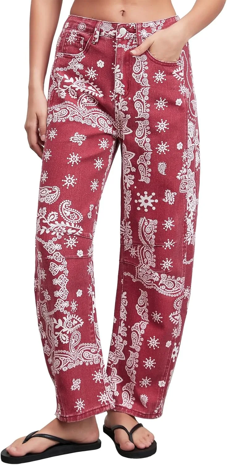 

Kedera Women Casual Printed Barrel Jeans Wide Leg