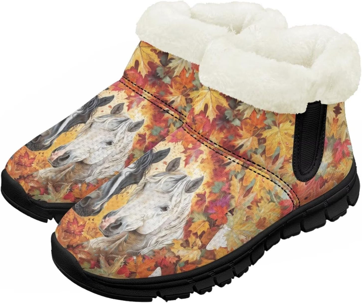 

Мальчики Девочки Зимние теплые ботинки Нескользящие легкие уличные ботинки для ходьбы в холодную погоду Chririnla, Maple Leaf White Horse