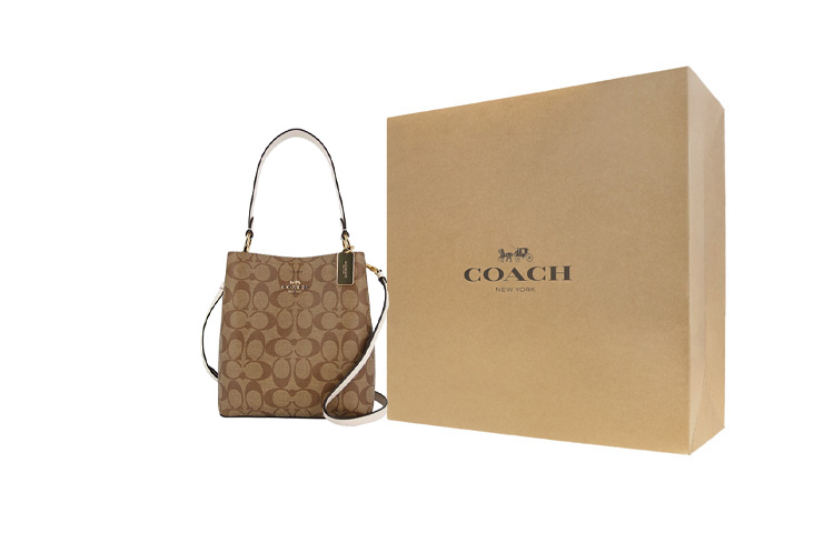 

COACH Городская холщовая сумка с кожаной отделкой через плечо женская коричневая с монограммой