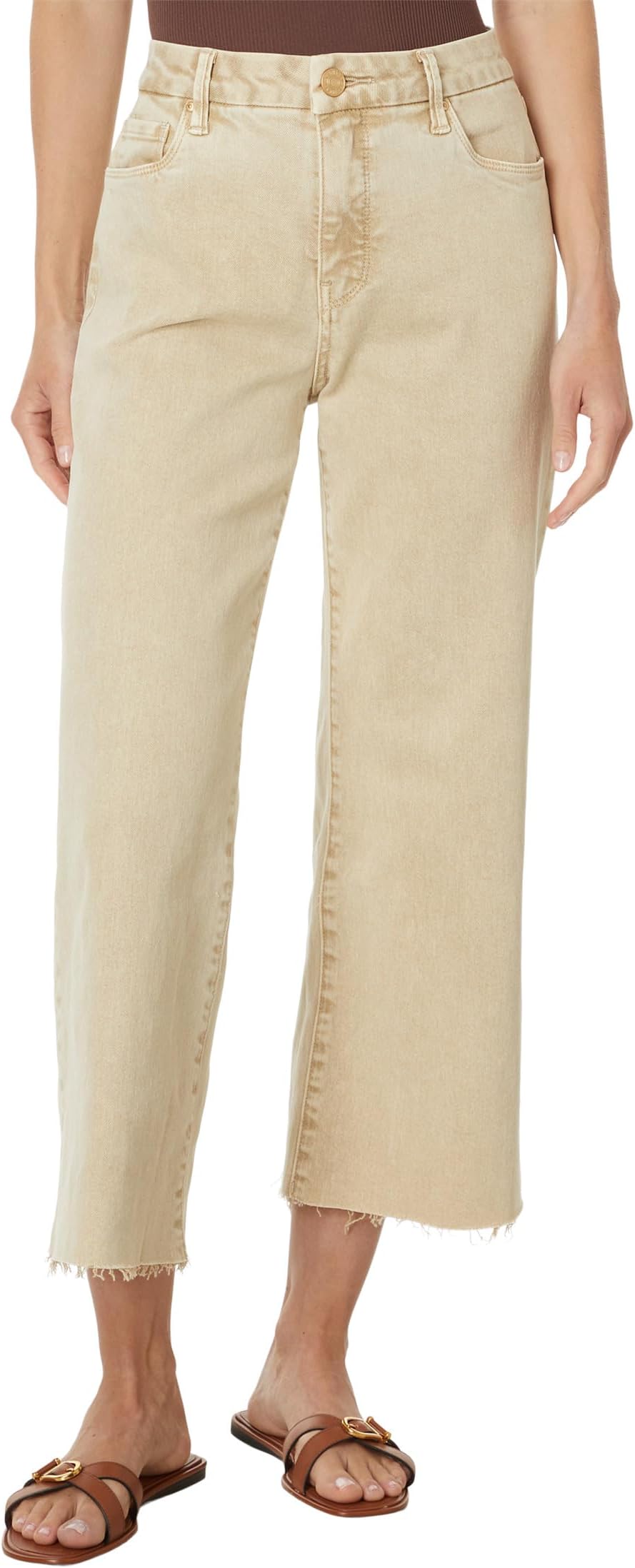

Джинсы KUT from the Kloth Petite Meg High Rise Fab Ab Wide Leg Raw Hem, цвет Biscuit 1