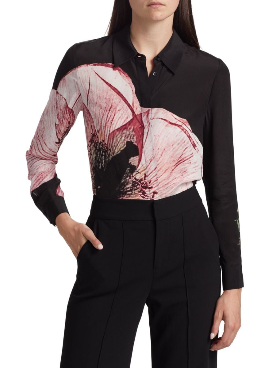 

Шелковая рубашка Willa Floral с пуговицами спереди Alice + Olivia, цвет Pink Multicolor