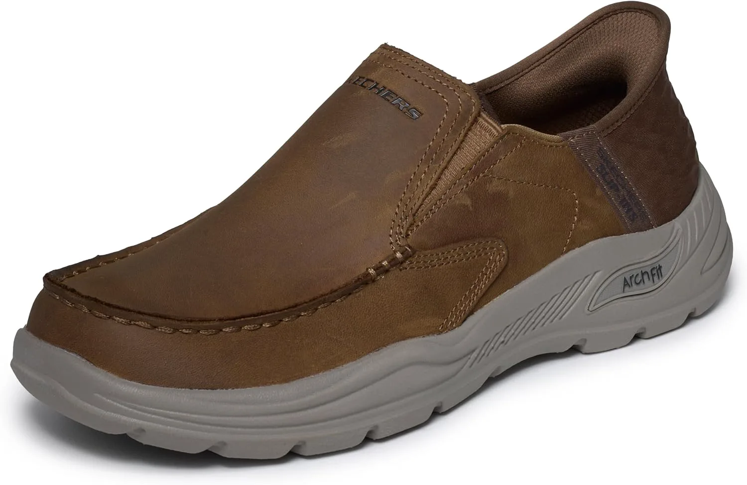 Мужские слипоны Skechers USA Arch Fit Motley - Milo Moc Toe с эластичными вставками из кожи