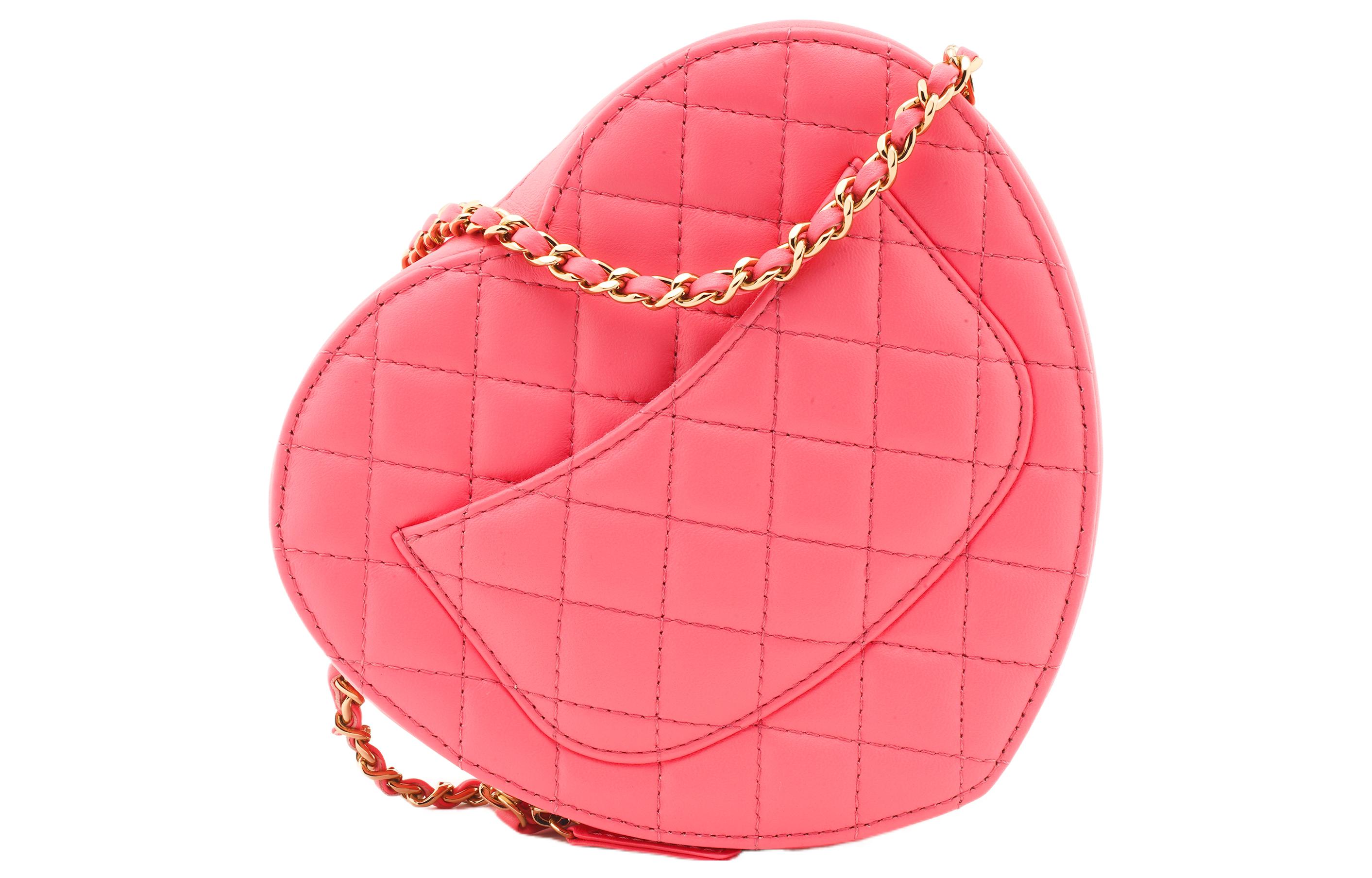 CHANEL Сумка-сердце из ягненка Сумка в форме сердца Наплечная сумка Нагрудная сумка Женская кораллово-розовая — фото 3