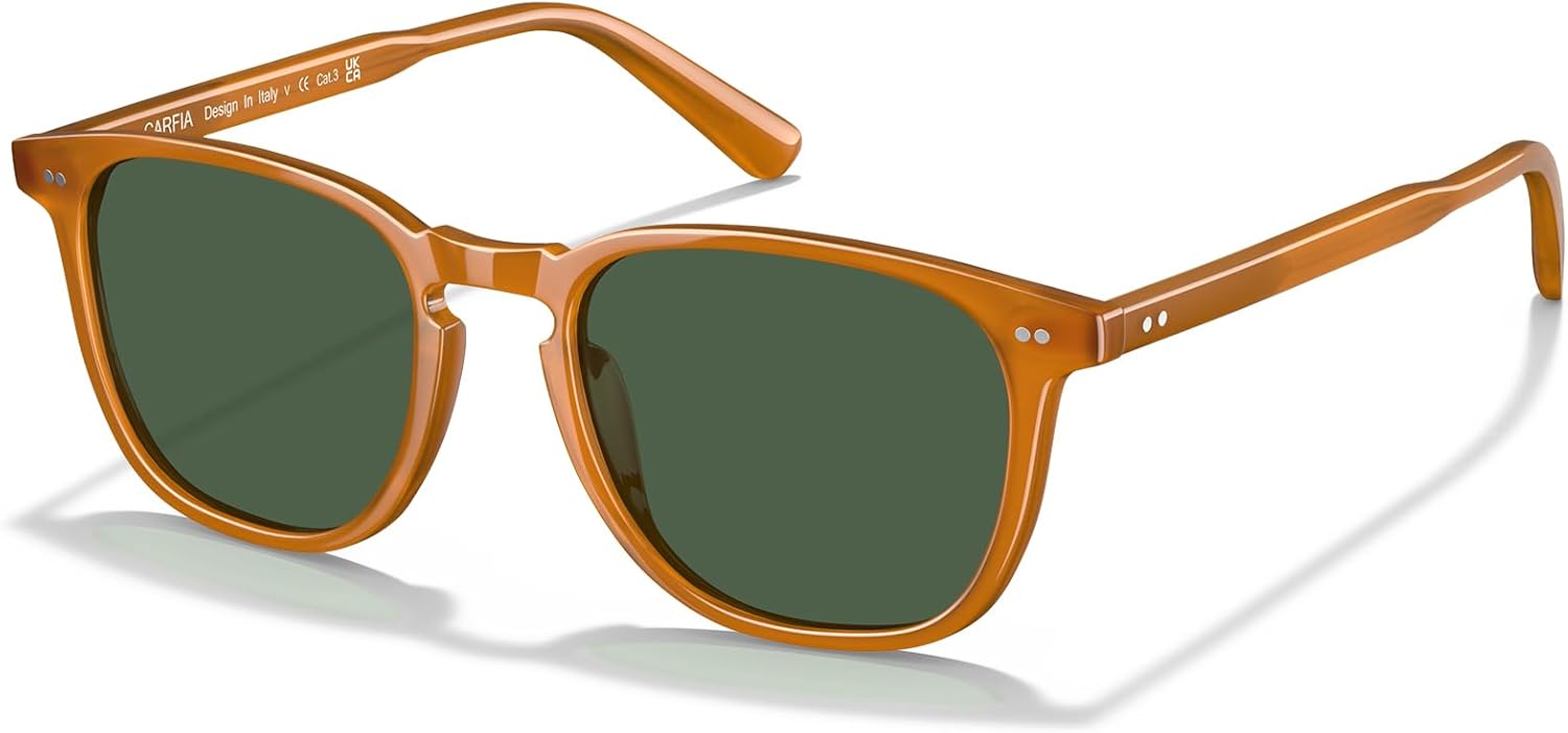 

Солнцезащитные очки CARFIA Retro с поляризацией для женщин, для маленького и среднего лица, с защитой от УФ-излучения, оправа из ацетата ручной работы, модель CA5285, 2-6. Amber Yellow Frame Green Lens