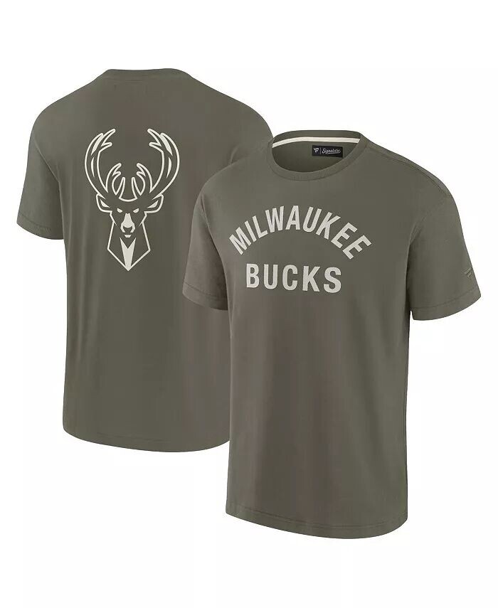 

Мужская и женская оливковая футболка Milwaukee Bucks Elements Super Soft с короткими рукавами Fanatics Signature, зеленый