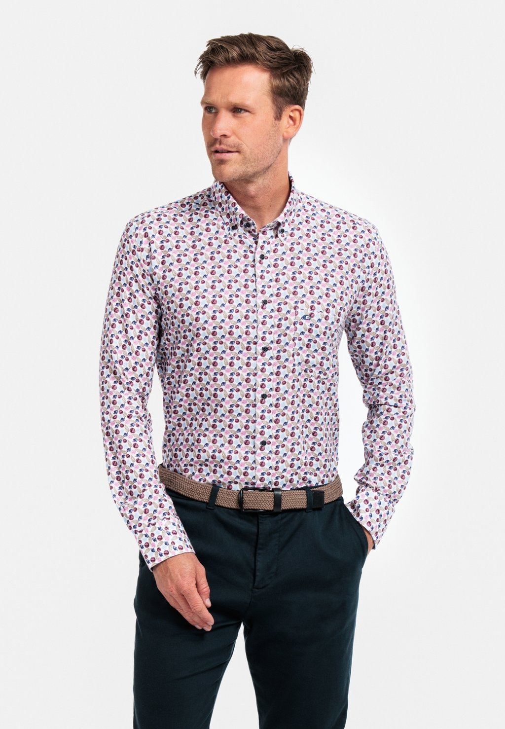 

Рубашка CERISE LANGE MOUW REGULAR FIT BUTTON DOWN PRINT GIORDANO, красный