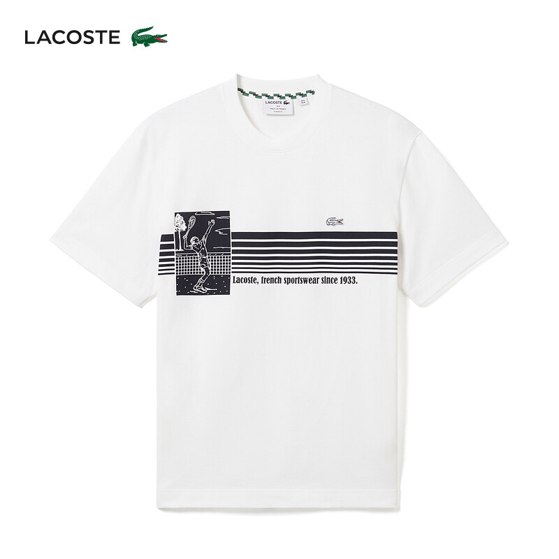 

Футболка мужская хлопковая Lacoste с короткими рукавами и принтом, темно-синий