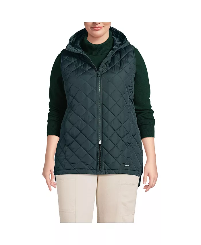 

Утепленный жилет с капюшоном FeatherFree Plus Size Lands' End, зеленый