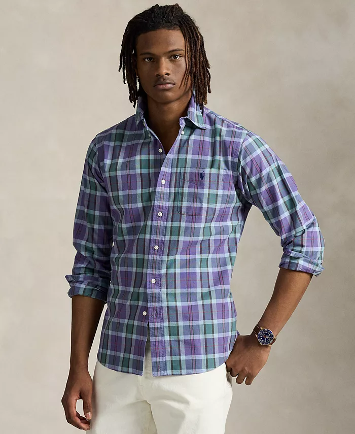

Мужская классическая клетчатая рубашка Оксфорд Polo Ralph Lauren, фиолетовый