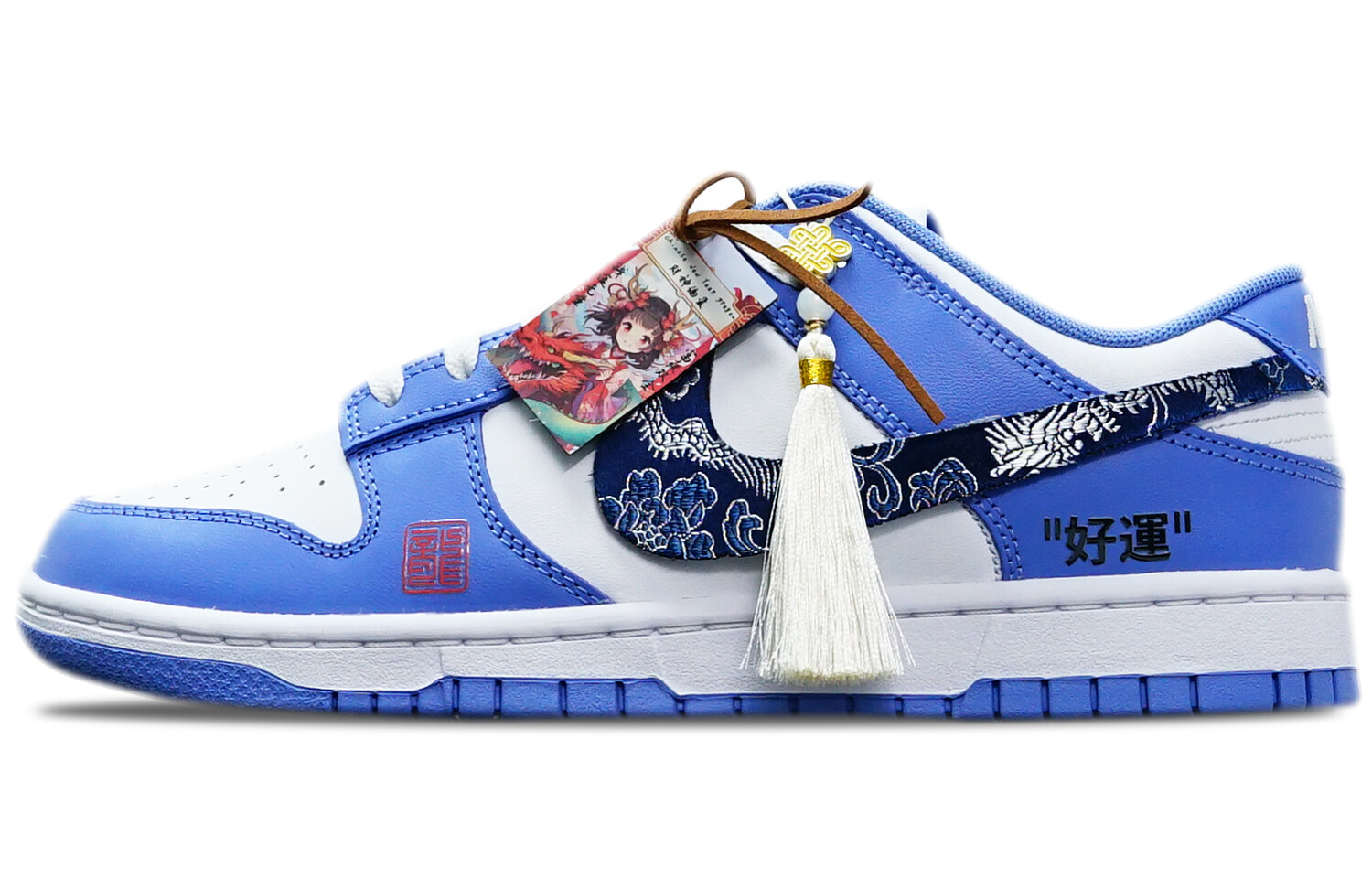 

Обувь для скейтбординга Nike Dunk унисекс, Navy blue silver dragon pattern