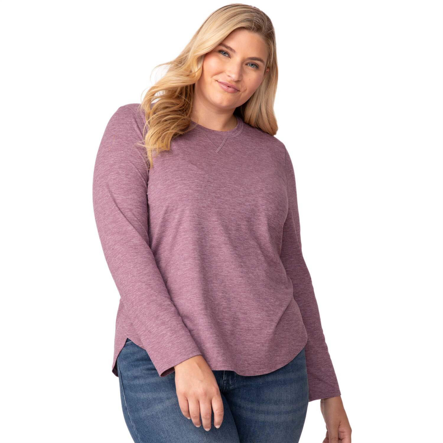 

Женская трикотажная блузка Free Country больших размеров с круглым вырезом и принтом «Облако», plumberry