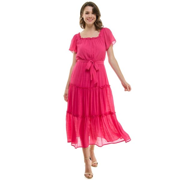 

Женское короткое платье-макси с поясом и короткими рукавами Luxology, цвет fuschia