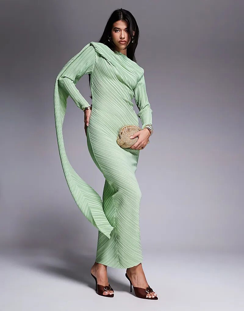 

Платье макси ASOS DESIGN с длинными рукавами и драпировкой, мятно-зеленого цвета