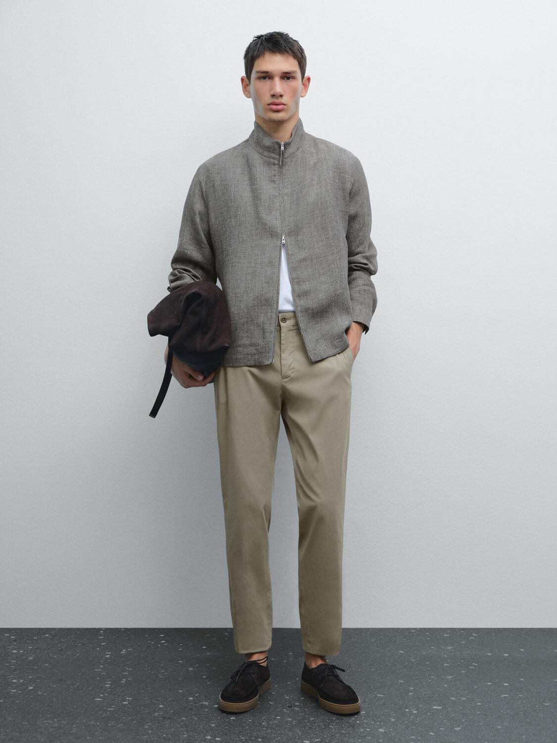 

Узкие брюки из хлопковой смесовой ткани Massimo Dutti, зеленый