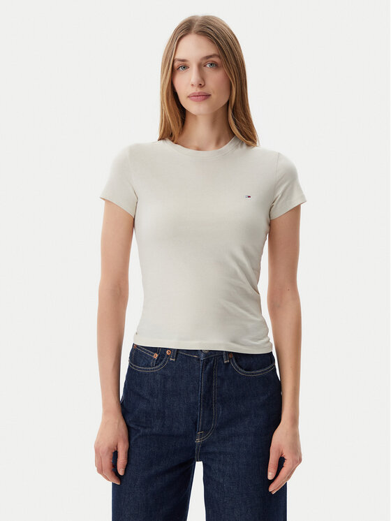 

Облегающая футболка DW0DW20459 Tommy Jeans, бежевый