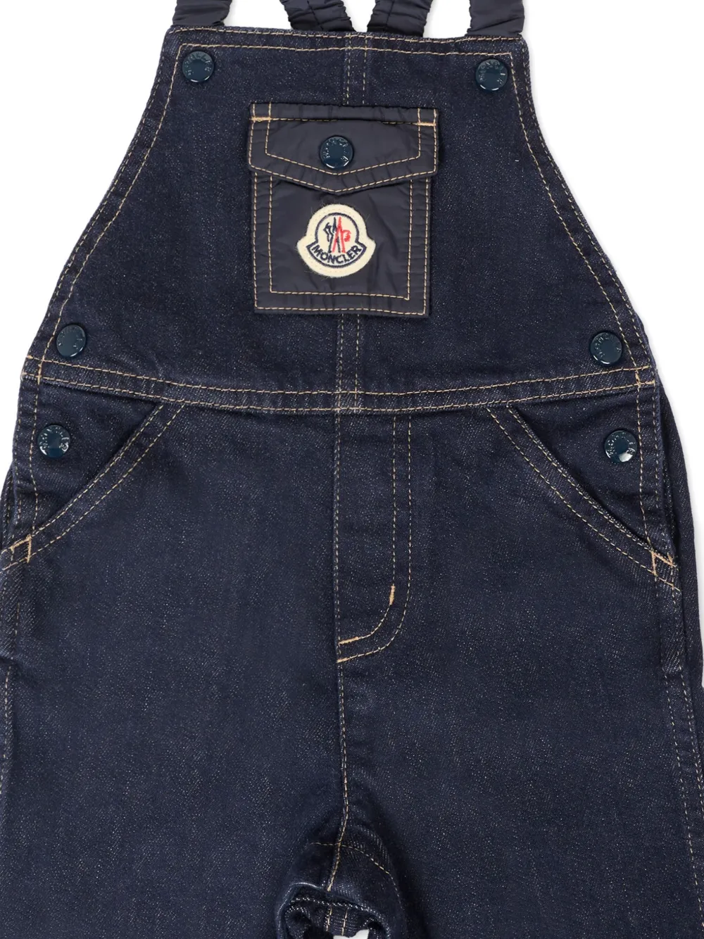 Джинсовый комбинезон с перекрестными лямками Moncler Enfant, синий — фото 3