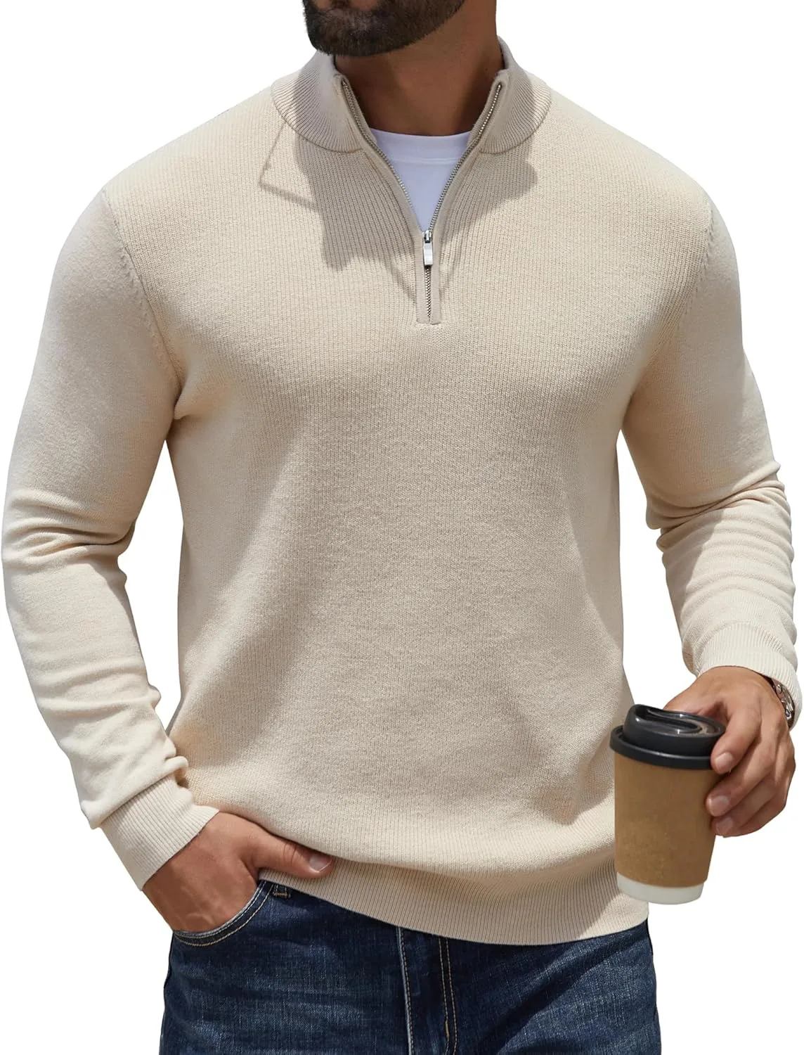 

COOFANDY мужской пуловер с 1/4 молнией Slim Fit Stretchy Ribbed