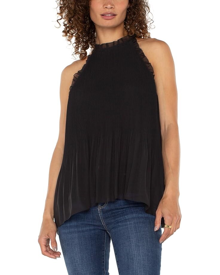 

Топ Liverpool Los Angeles Sleeveless Pleated Healter Top with Ruffle Chiffon, черный