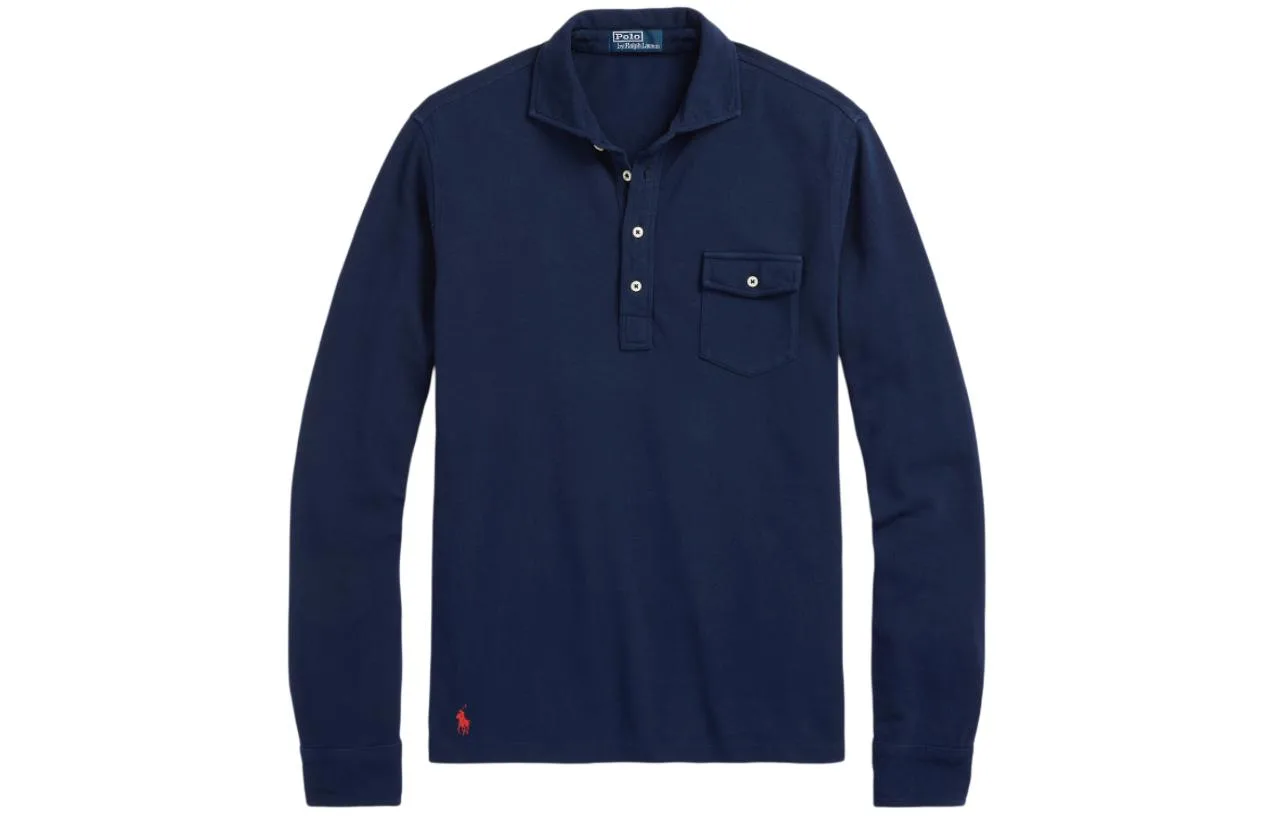 Хлопковая поло с длинным рукавом Polo Ralph Lauren, морской синий