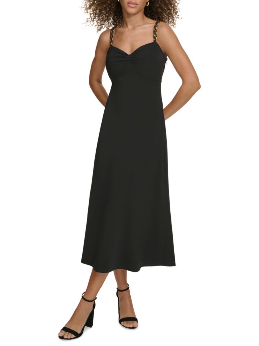 

Платье миди А-силуэта с цепочными бретелями Siena, черный