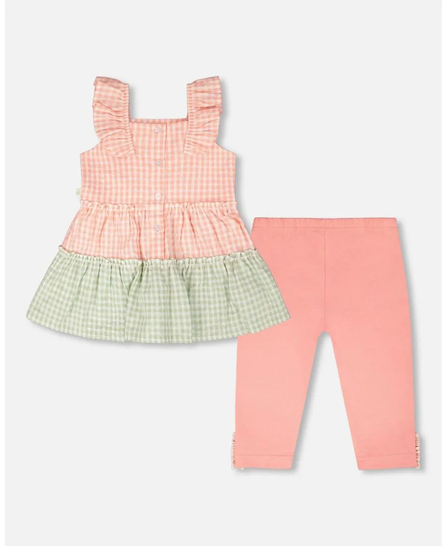 Комплект для девочек: туника и хлопковые капри в клетку Deux par Deux, Peach Gingham & Peach — фото 4