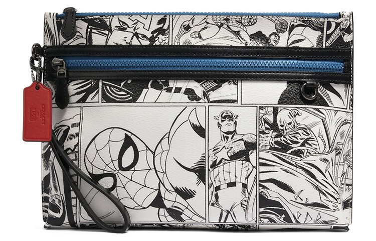 

COACH Сумка-клатч Marvel Collaboration большая женская белая из лакированного холста с телячьей кожей