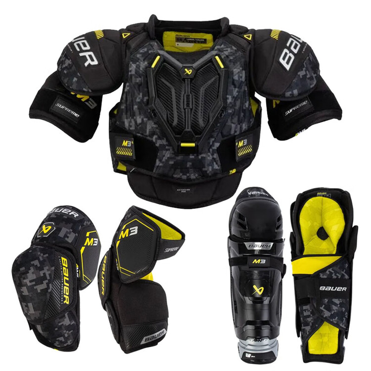 

BAUER Новая модель 2023, защитная экипировка для хоккея M3, комплект из 3 предметов, уровень Intermediate для подростков и взрослых, нагрудник, щитки, налокотники, комплект Youth M