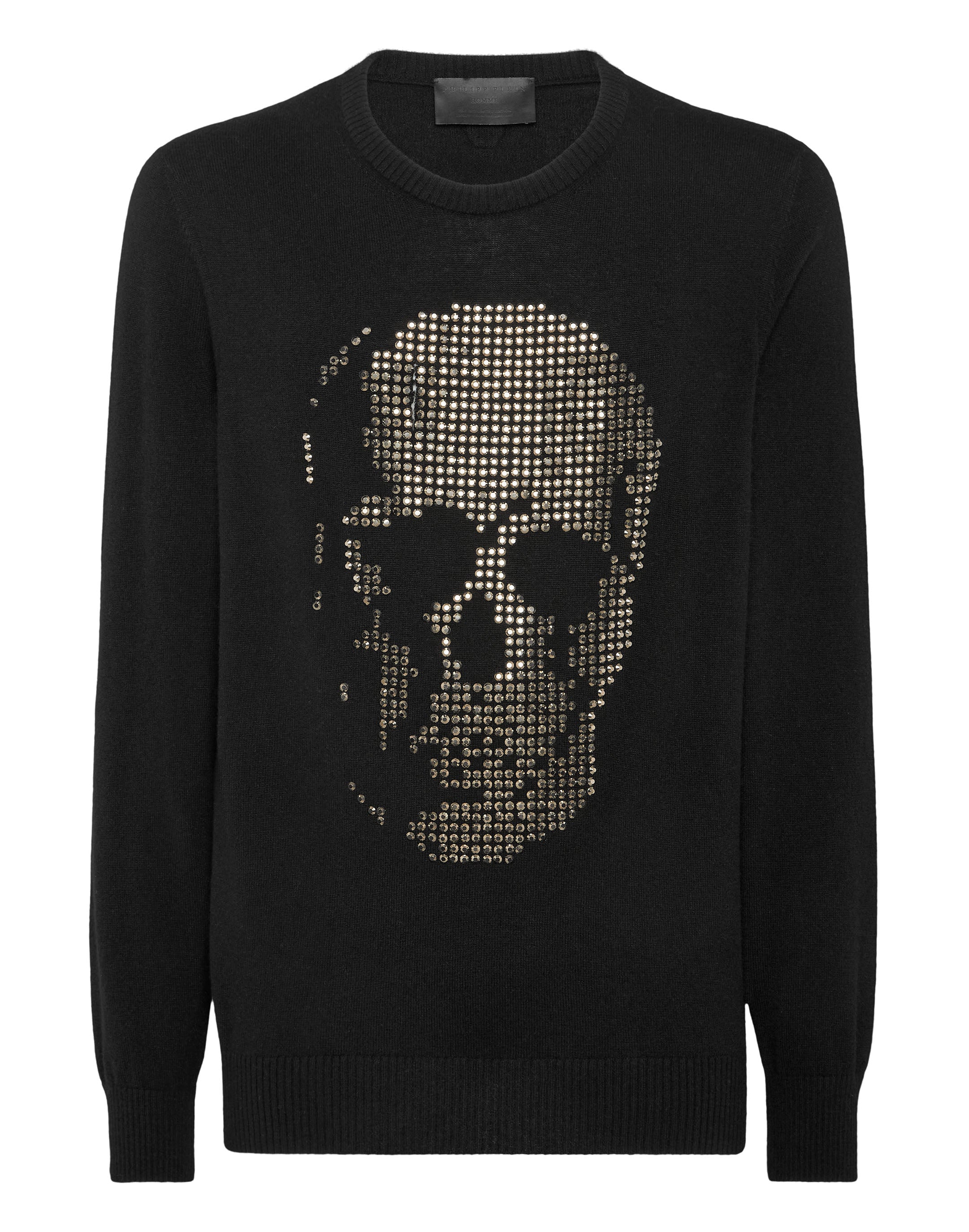

Кашемировый свитер с круглым вырезом LS со стразами и черепом PHILIPP PLEIN, черный