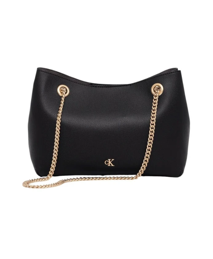 

Женская сумка через плечо, черная, с автоматическими кнопками. Calvin Klein, черный